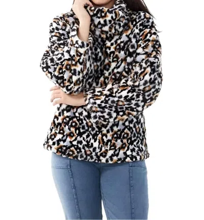 Fdj Plush Cowl Neck Top In Black Multi