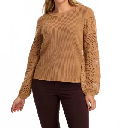 Fdj Pointelle Long Sleeve Sweater In Cafe In Brown