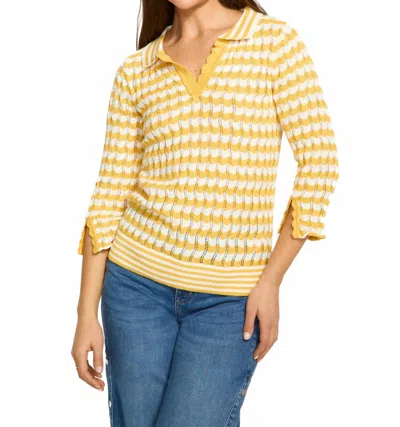 Fdj Polo 3/4 Sleeve Sweater In Yellow Stripe