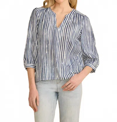 Fdj Pop Over Three Quarter Sleeves Top In Navy/white In Blue
