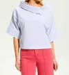 Fdj Crossover Neck Popover Top In Blue Stripe
