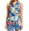 Fdj Printed Eyelet Sleeveless Shirt In Pop Camo Floral In Blue