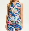 Fdj Eyelet Sleeveless Collared Shirt In Pop Camo In Multi