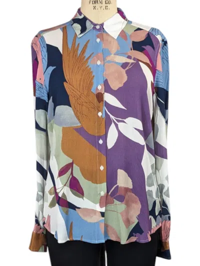 Fdj Printed Long Sleeve Shirt In Collage Print In Multi