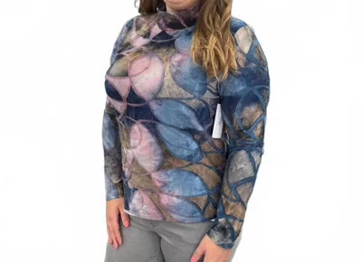 Fdj Printed Mock Neck Mesh Top In Blue In Gray