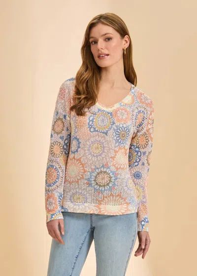 Fdj V Neck Print Sweater Top In Dream Catcher In Multi