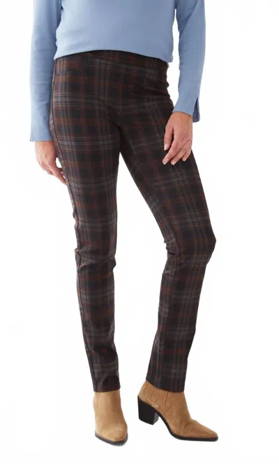 Fdj Pull-on Slim Leg Pants In Clay Plaid In Brown