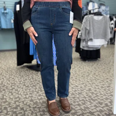 Fdj Pull-on Straight Ankle Denim Jeans In Dark Blue