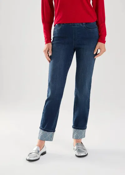 Fdj Pull-on Straight Ankle Jeans In Dark Vintage In Blue