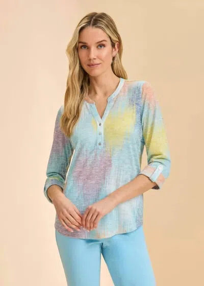 Fdj Quarter Sleeve Henley Top In Bright In Multi