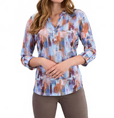 Fdj Quarter Sleeve Henley Top In Rookery In Blue