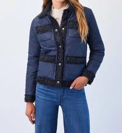 Fdj Quilted Sparkle Tweed Jacket In Indigo In Blue