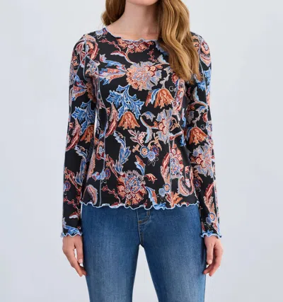 Fdj Ribbed Paisley Boatneck Tee In Neutral Damask In Multi