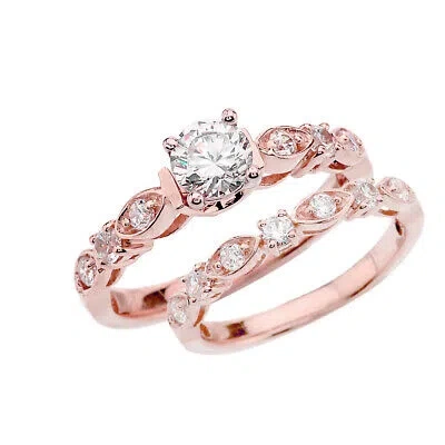 Pre-owned Fdj Rose Gold Wedding Ring Set With Cubic Zirconia In White
