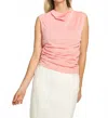Fdj Rushed Cap Sleeve Top In Light Coral In Pink