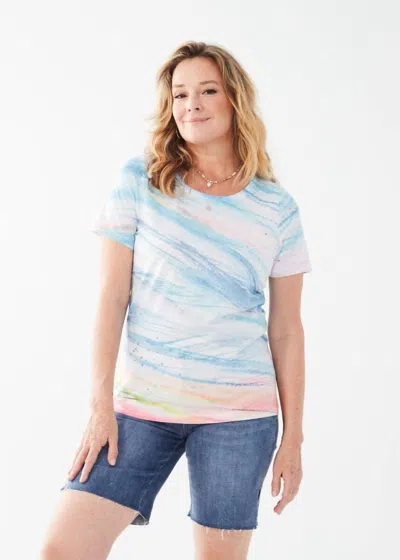 Fdj Sandra Short Sleeve Scoop Neck Knit Top In Wind In Blue