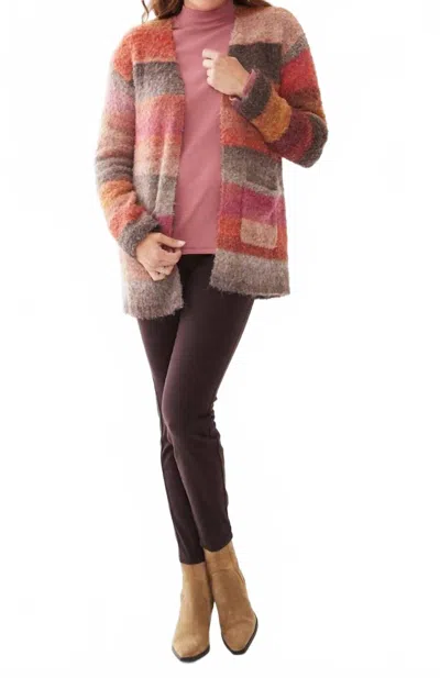 Fdj Sheila Striped Space Dye Cardigan In Brown, Pink, Burgundy, Orange In Multi