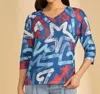 Fdj Abstract Three Quarter Sleeve Top In Pop In Blue