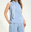Fdj Sleeveless Bow Neck Blouse In Powder Wash