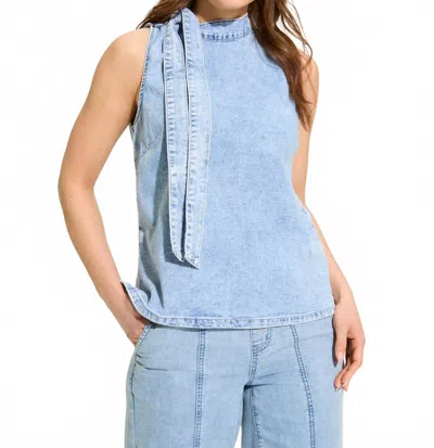 Fdj Sleeveless Bow Neck Blouse In Powder Wash In Blue