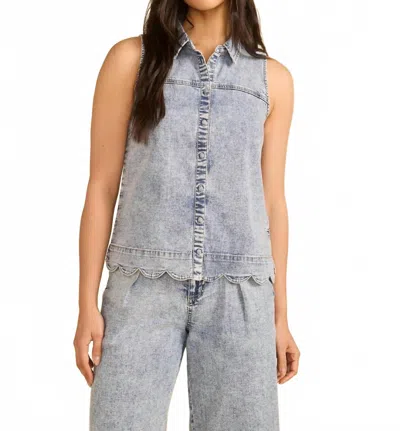 Fdj Sleeveless Button Front Cotton Shirt In Pale Wash In Multi