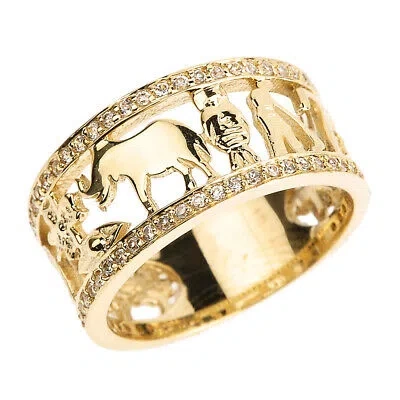 Pre-owned Fdj Solid Yellow Gold Cz Studded Unisex Lucky Ring In White
