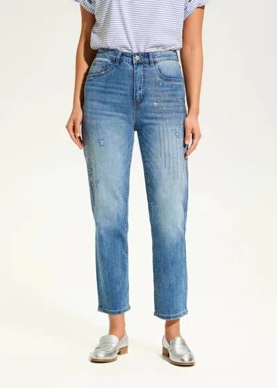Fdj Suzanne Straight Leg Ankle Jeans In Medium Wash With Rhinestone Embellishments In Blue