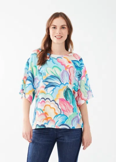 Fdj Taylor Three-quarter Sleeve Raglan Top In Tropical In Multi