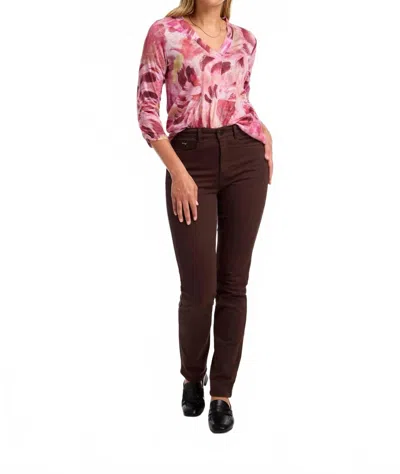 Fdj Thana Three Quarter Sleeve V-neck Top In Gallery Print In Pink