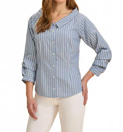 Fdj Three Quarter Sleeve Boatneck Shirt In Ether Stripes In Blue