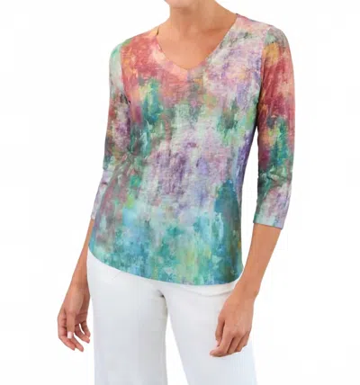 Fdj Three-quarter Sleeve V-neck Top In Green Multi