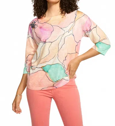 Fdj Tilly Three Quarter Sleeve Drop Shoulder Top In Pink Tableau In Multi