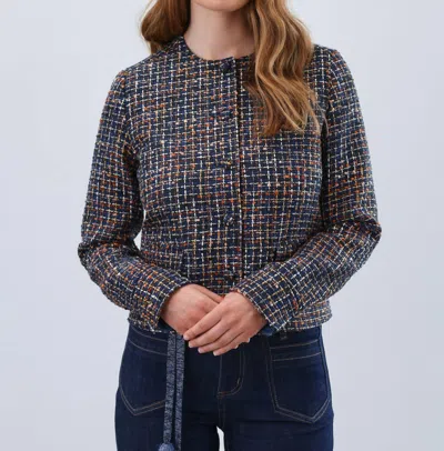 Fdj Tweed Collarless Jacket In Navy In Blue