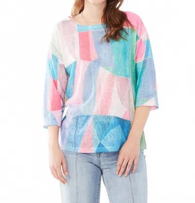 Fdj Twila Three Quarter Sleeve Drop Shoulder Jersey Top In Blue Multi