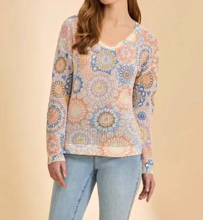 Fdj V Neck Print Sweater Top In Dream Catcher In Multi