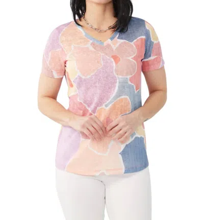 Fdj V-neck Short Sleeve Top In Collage Floral In Multi