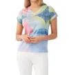 Fdj V Neck Short Sleeve Top In Painted Tile In Multi