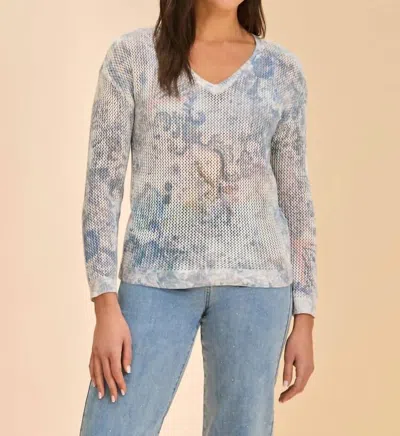 Fdj V-neck Printed Sweater In Neutral Multi In Blue
