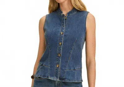 Fdj Women's Button Up Vest In Medium Wash Blue