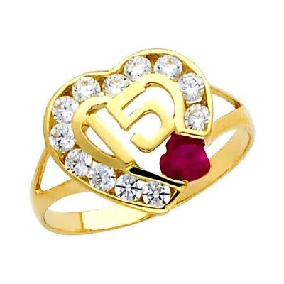 Pre-owned Fdj Yellow Gold 15 Años Quinceanera Ruby Heart Cz Ring