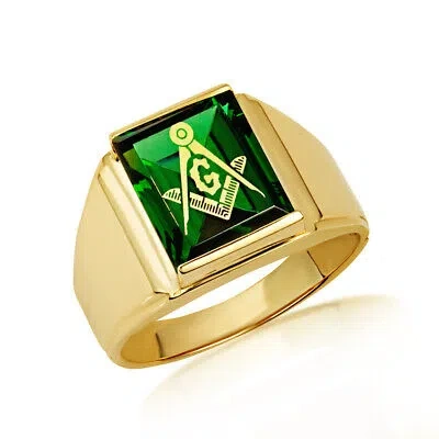 Pre-owned Fdj Yellow Gold Men's Symbolic Freemason Masonic Cz Stone Ring