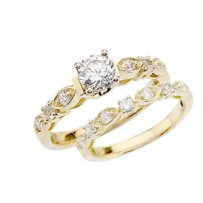 Pre-owned Fdj Yellow Gold Wedding Ring Set With Cubic Zirconia In White