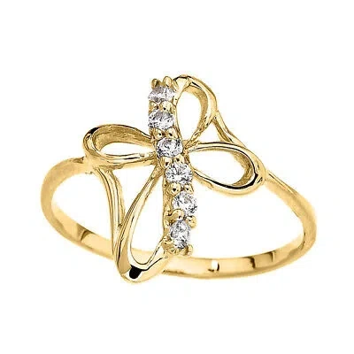 Pre-owned Fdj (yellow,rose,white) Gold Dainty Cubic Zirconia Modern Cross Ring In Yellow Gold