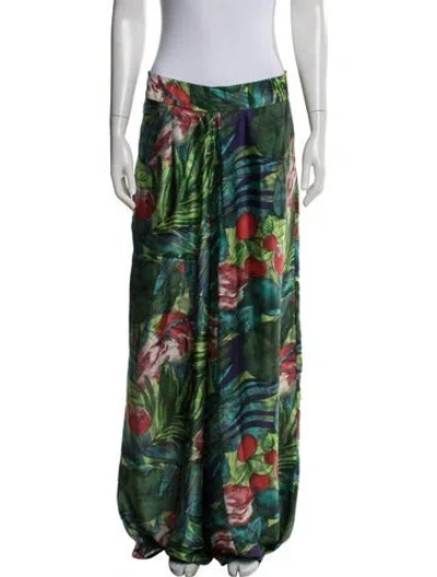 Pre-owned Fe Noel Floral Print Wide Leg Pants In Green