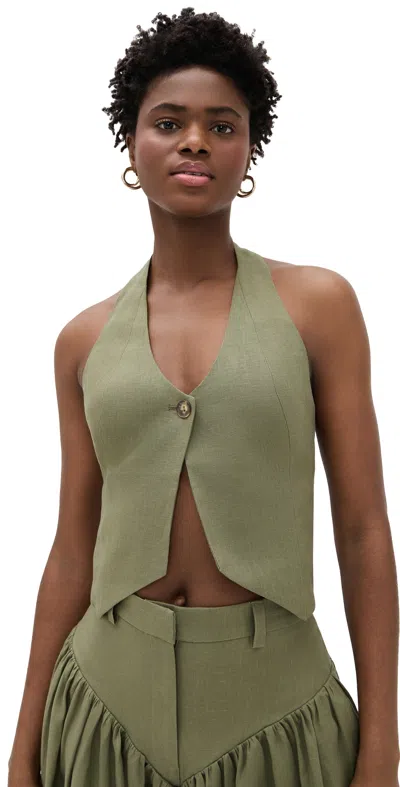 Fe Noel Halle Halter Vest Olive Green