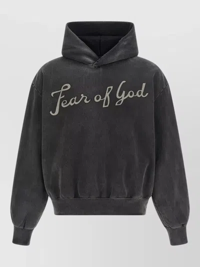 Fear Of God 26 Logo Hooded Long Sleeve Top In Black