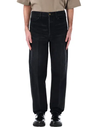 Fear Of God Five-pocket Raw Hem Straight Leg Jeans In Black