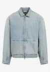 Fear Of God Drop Shoulder Zipped Denim Jacket In Blue