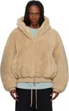 Fear Of God Beige Alpaca Hooded Bomber Jacket In Brown