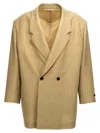 Fear Of God Blazer Longline Double-breasted Back Vent In Beige